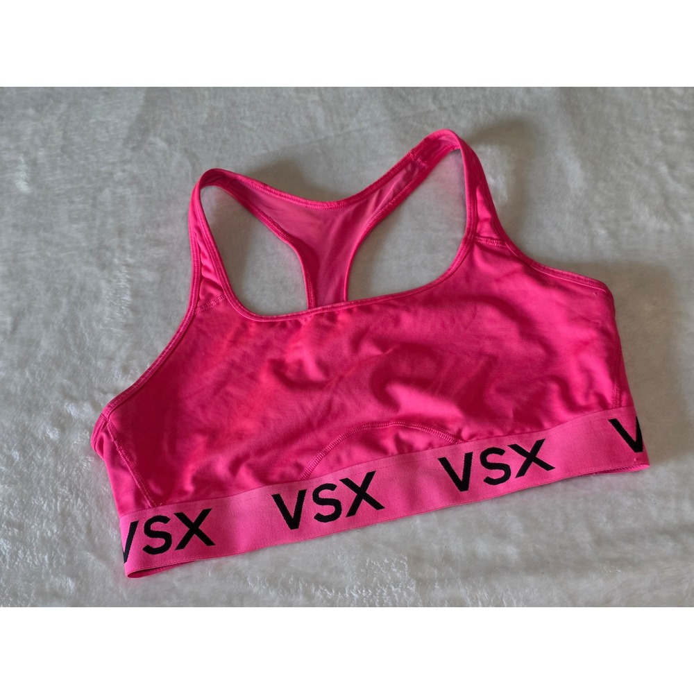 Victoria's Secret VSX Sport Hot Barbie Pink Racerback Logo Band Sports Bra XL